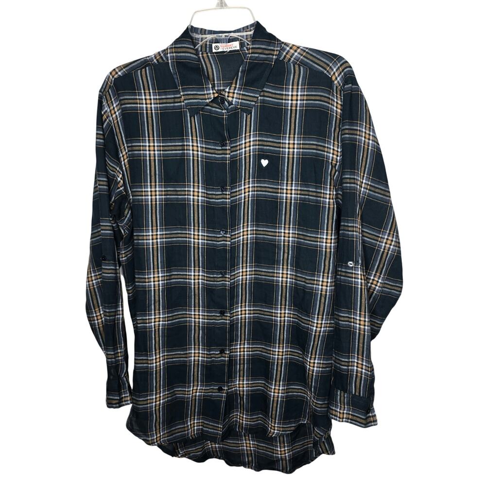 Sundry for Evereve Green Beige Gray Plaid Lightweight Button-up Shirt